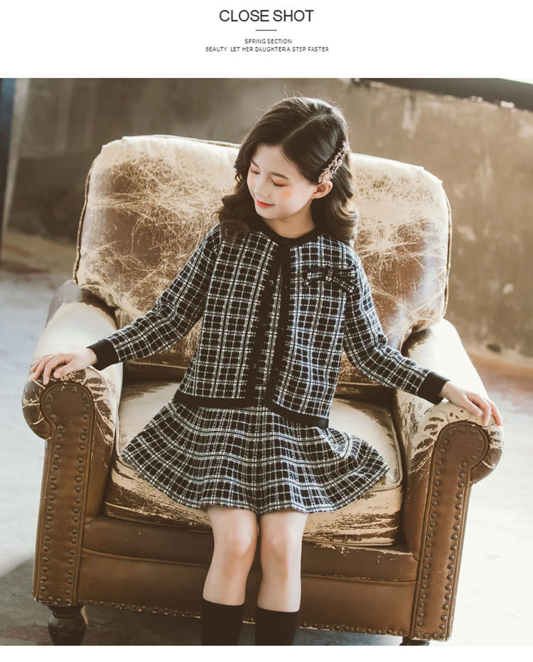 Internet Hot 21 New Autumn Spring Children's Clothing Chanel-Style Vest Skirt Set Spring and Autumn Woolen Skirt Girls' Two-Piece Dress
