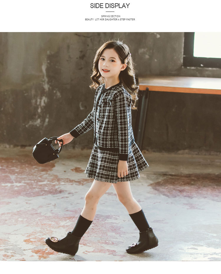 Internet Hot 21 New Autumn Spring Children's Clothing Chanel-Style Vest Skirt Set Spring and Autumn Woolen Skirt Girls' Two-Piece Dress