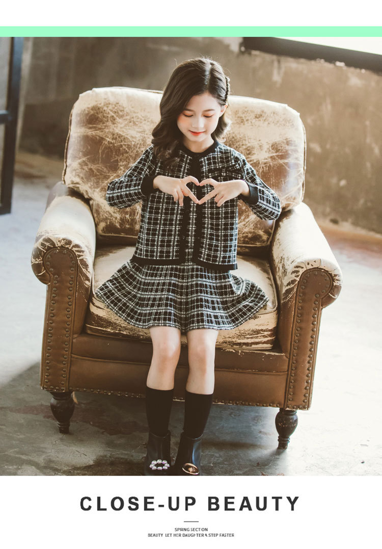 Internet Hot 21 New Autumn Spring Children's Clothing Chanel-Style Vest Skirt Set Spring and Autumn Woolen Skirt Girls' Two-Piece Dress