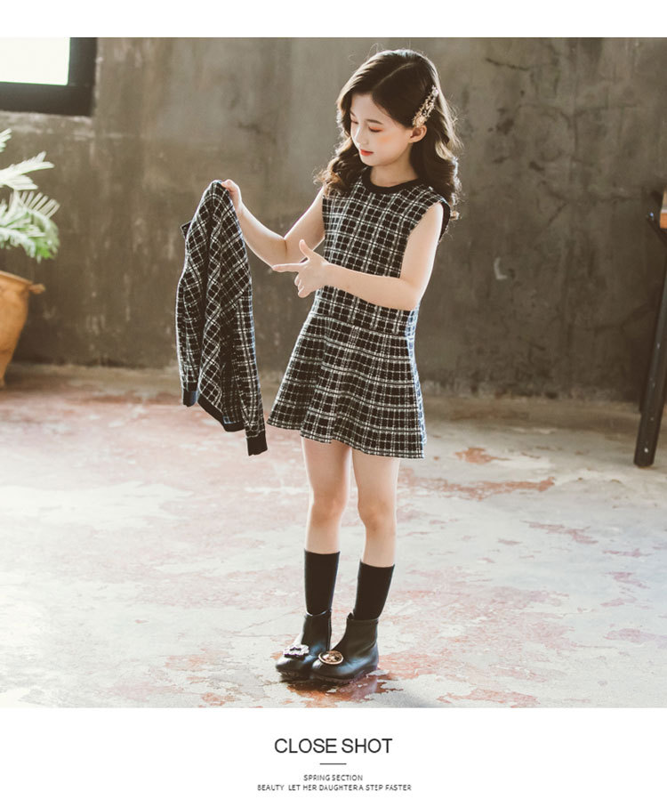 Internet Hot 21 New Autumn Spring Children's Clothing Chanel-Style Vest Skirt Set Spring and Autumn Woolen Skirt Girls' Two-Piece Dress