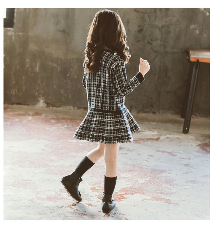 Internet Hot 21 New Autumn Spring Children's Clothing Chanel-Style Vest Skirt Set Spring and Autumn Woolen Skirt Girls' Two-Piece Dress