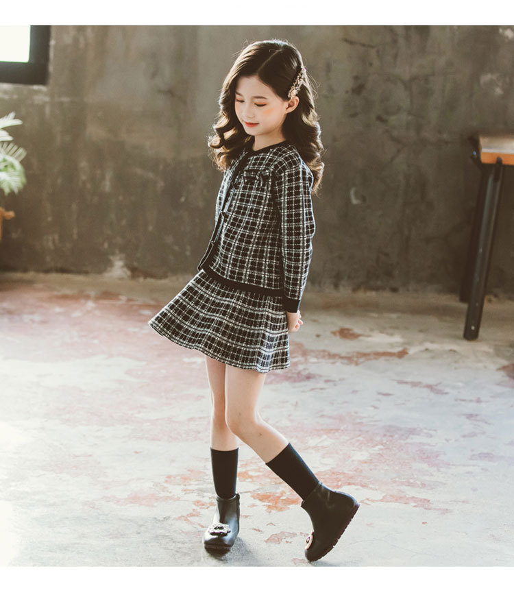 Internet Hot 21 New Autumn Spring Children's Clothing Chanel-Style Vest Skirt Set Spring and Autumn Woolen Skirt Girls' Two-Piece Dress