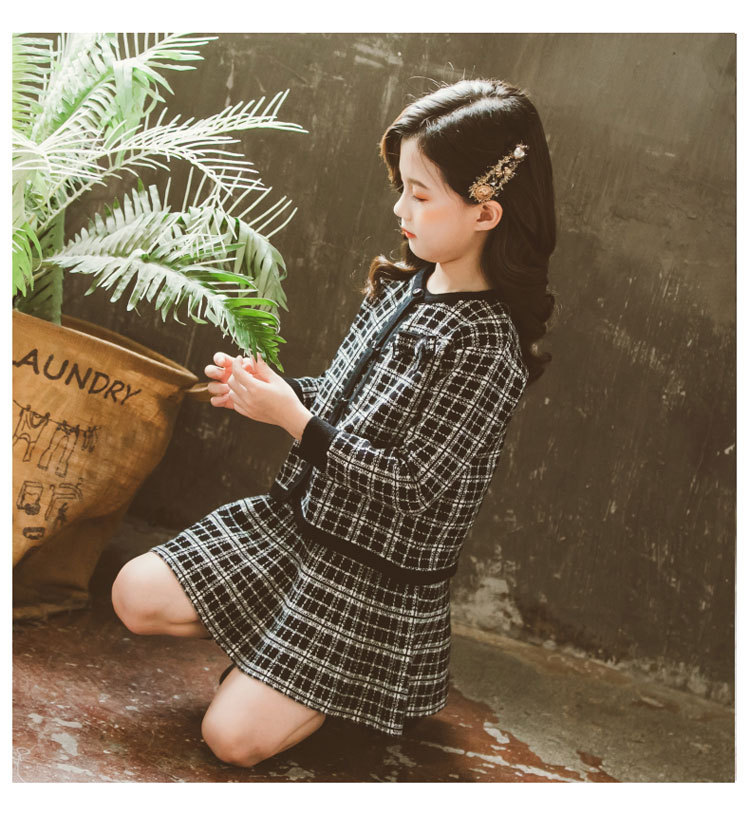 Internet Hot 21 New Autumn Spring Children's Clothing Chanel-Style Vest Skirt Set Spring and Autumn Woolen Skirt Girls' Two-Piece Dress