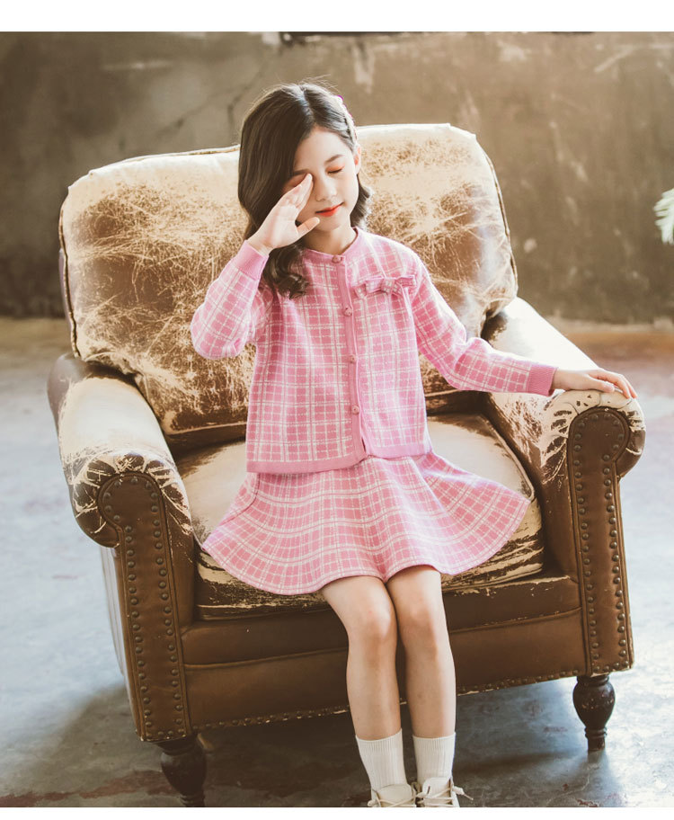 Internet Hot 21 New Autumn Spring Children's Clothing Chanel-Style Vest Skirt Set Spring and Autumn Woolen Skirt Girls' Two-Piece Dress