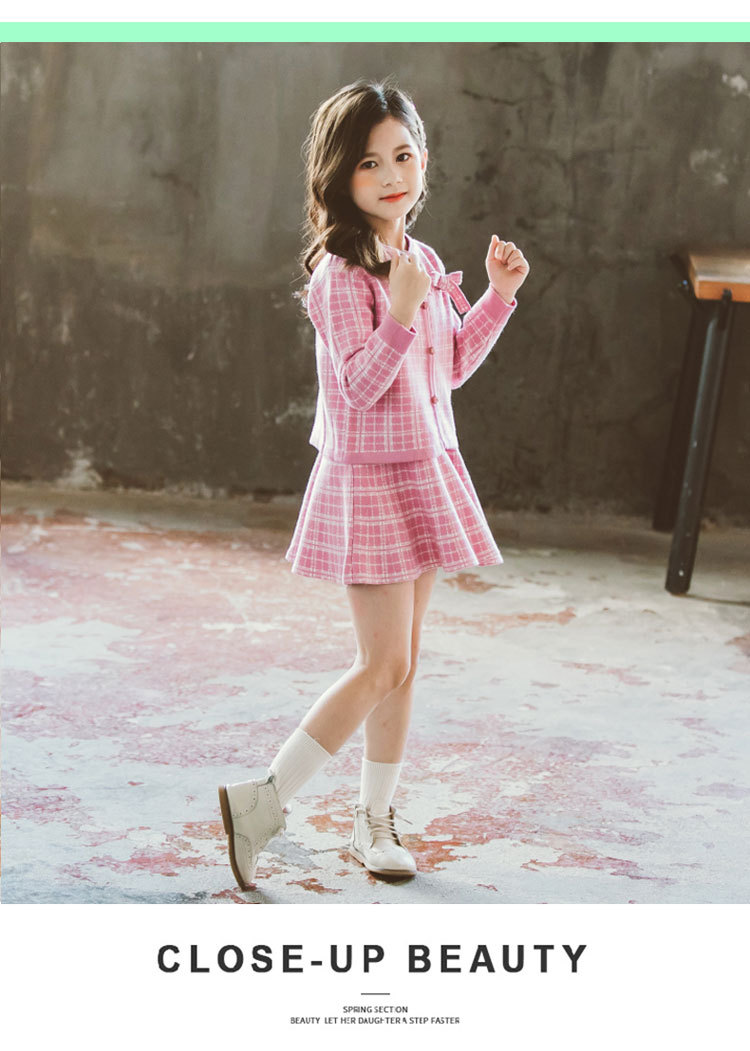 Internet Hot 21 New Autumn Spring Children's Clothing Chanel-Style Vest Skirt Set Spring and Autumn Woolen Skirt Girls' Two-Piece Dress