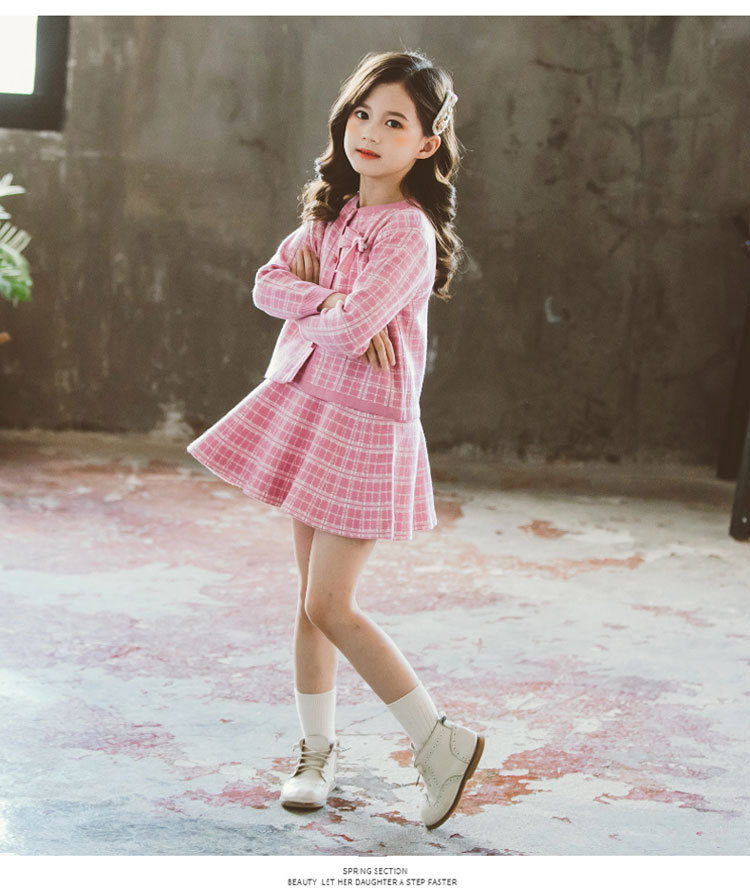 Internet Hot 21 New Autumn Spring Children's Clothing Chanel-Style Vest Skirt Set Spring and Autumn Woolen Skirt Girls' Two-Piece Dress
