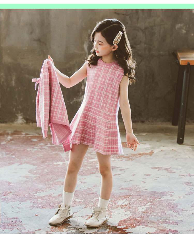Internet Hot 21 New Autumn Spring Children's Clothing Chanel-Style Vest Skirt Set Spring and Autumn Woolen Skirt Girls' Two-Piece Dress
