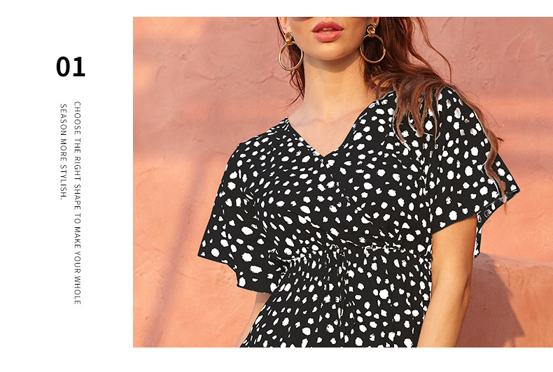 Amazon Cross-Border 2021 European and American Foreign Trade Women's Clothing Chiffon Floral V-neck Lace-up Dress Women's French Casual