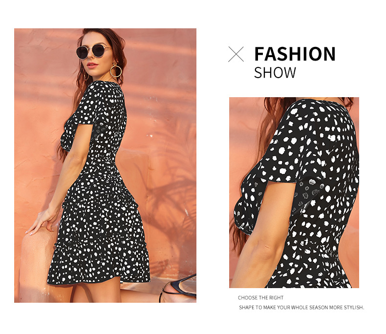 Amazon Cross-Border 2021 European and American Foreign Trade Women's Clothing Chiffon Floral V-neck Lace-up Dress Women's French Casual