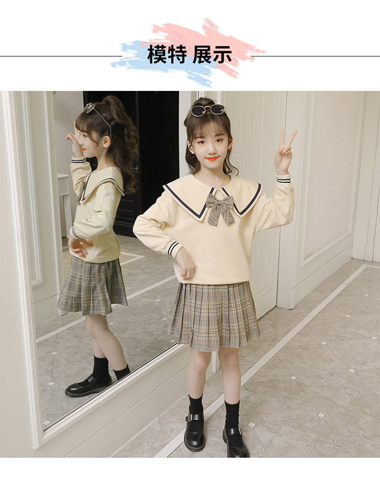 Girls' Preppy Style Suit 2021 New Spring and Autumn Clothing Children's Western Style JK Uniform Pleated Skirt Dress Two-Piece Set