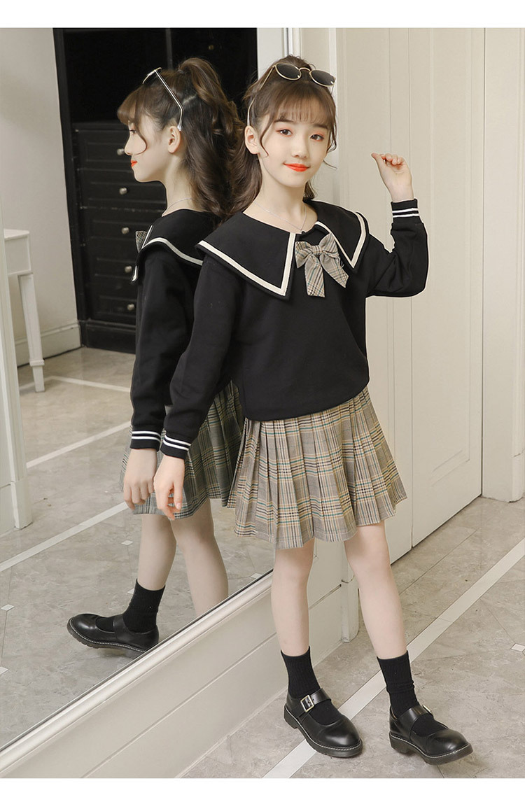 Girls' Preppy Style Suit 2021 New Spring and Autumn Clothing Children's Western Style JK Uniform Pleated Skirt Dress Two-Piece Set