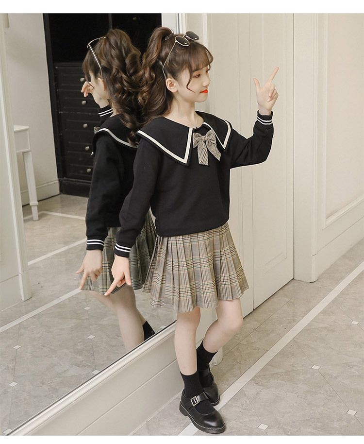 Girls' Preppy Style Suit 2021 New Spring and Autumn Clothing Children's Western Style JK Uniform Pleated Skirt Dress Two-Piece Set