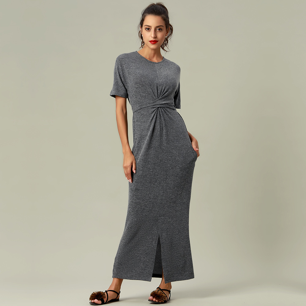 Cross-Border Amazon New European and American Sexy Dress Solid Color Dress Knitted Slimming Foreign Trade Manufacturer One Piece Dropshipping