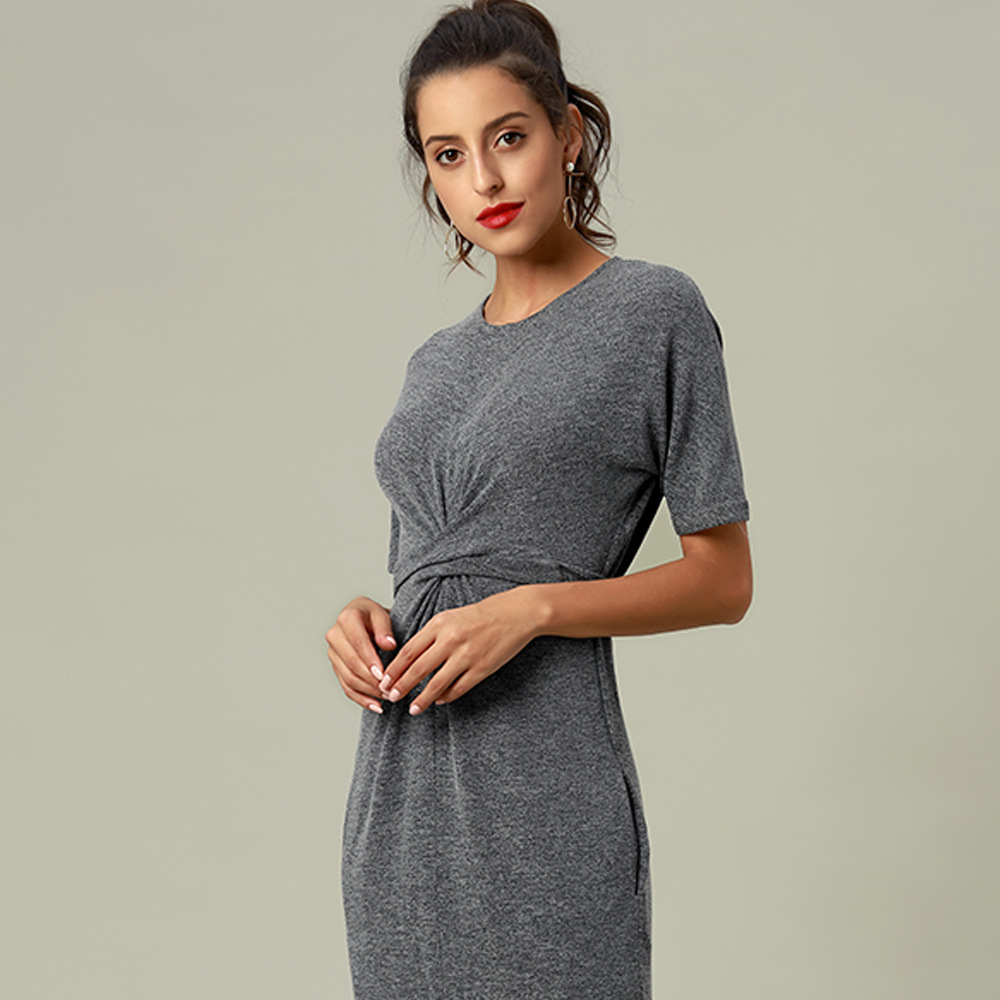 Cross-Border Amazon New European and American Sexy Dress Solid Color Dress Knitted Slimming Foreign Trade Manufacturer One Piece Dropshipping