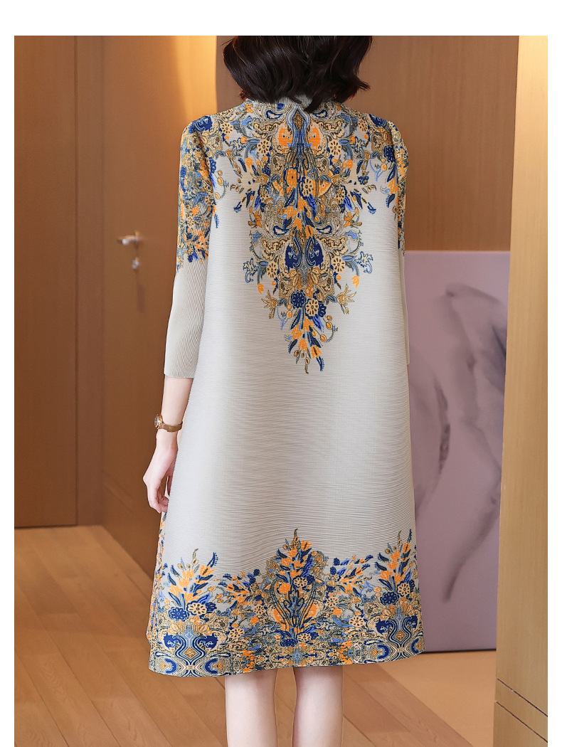 Fashionable Retro Printed Pleated Dress Spring 2022 New Middle-Aged Mom plus Size Women's Clothing That Makes You Look Younger Dress