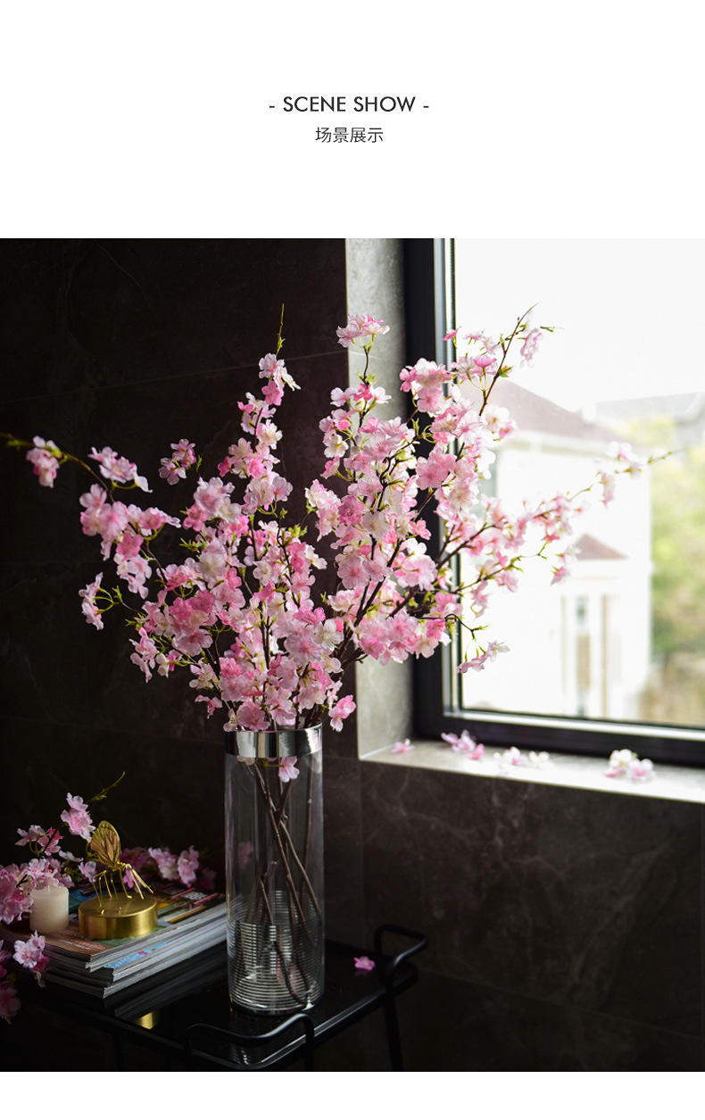 Factory Simulation 4 Fork Cherry Twig Long Branch Fake Flower Raw Silk Plastic Flowers Wedding Celebration Dress up Arch Lead Artificial Flower