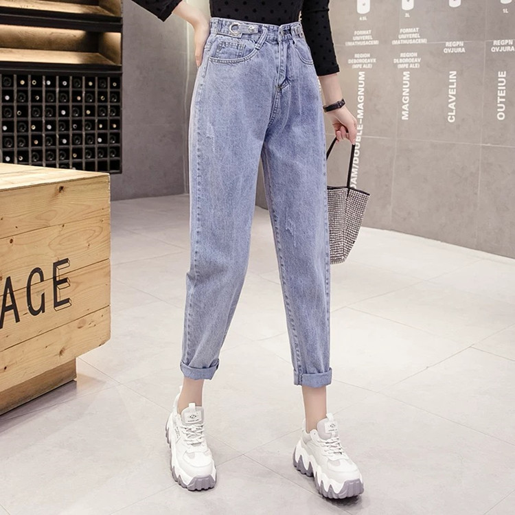 2021 New Women&#039;s Denim Wide Leg Ankle-Length Pants Women&#039;s Ripped High Waist Jeans Foreign Trade Stall Supply Wholesale