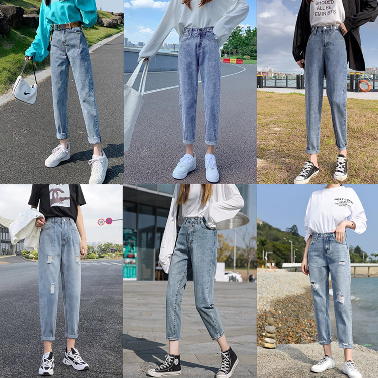 2021 New Women's Denim Wide Leg Ankle-Length Pants Women's Ripped High Waist Jeans Foreign Trade Stall Supply Wholesale