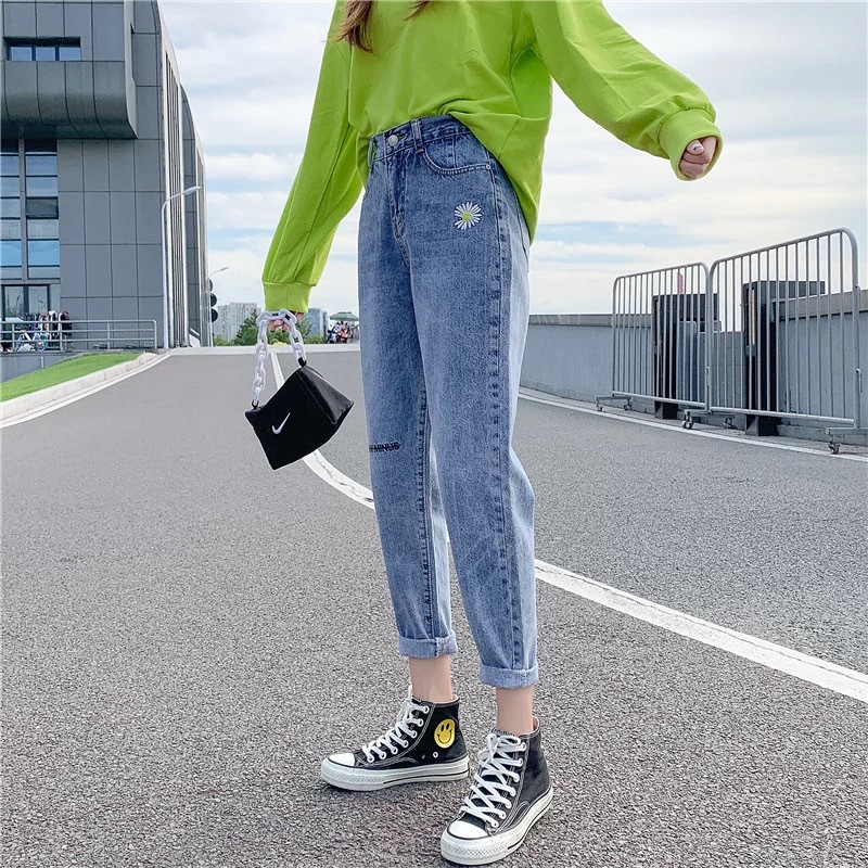 2021 New Women's Denim Wide Leg Ankle-Length Pants Women's Ripped High Waist Jeans Foreign Trade Stall Supply Wholesale