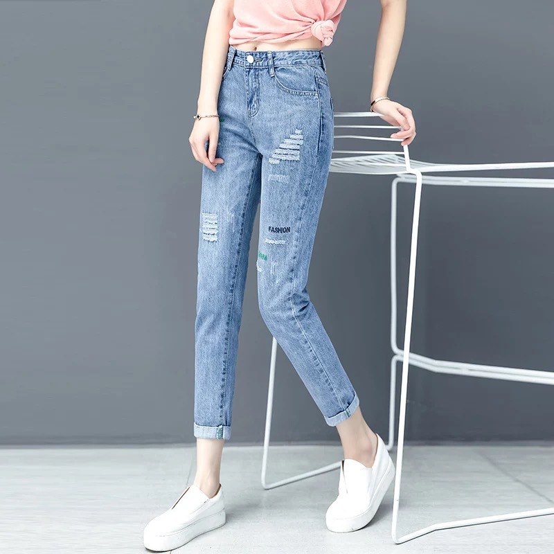 2021 New Women's Denim Wide Leg Ankle-Length Pants Women's Ripped High Waist Jeans Foreign Trade Stall Supply Wholesale