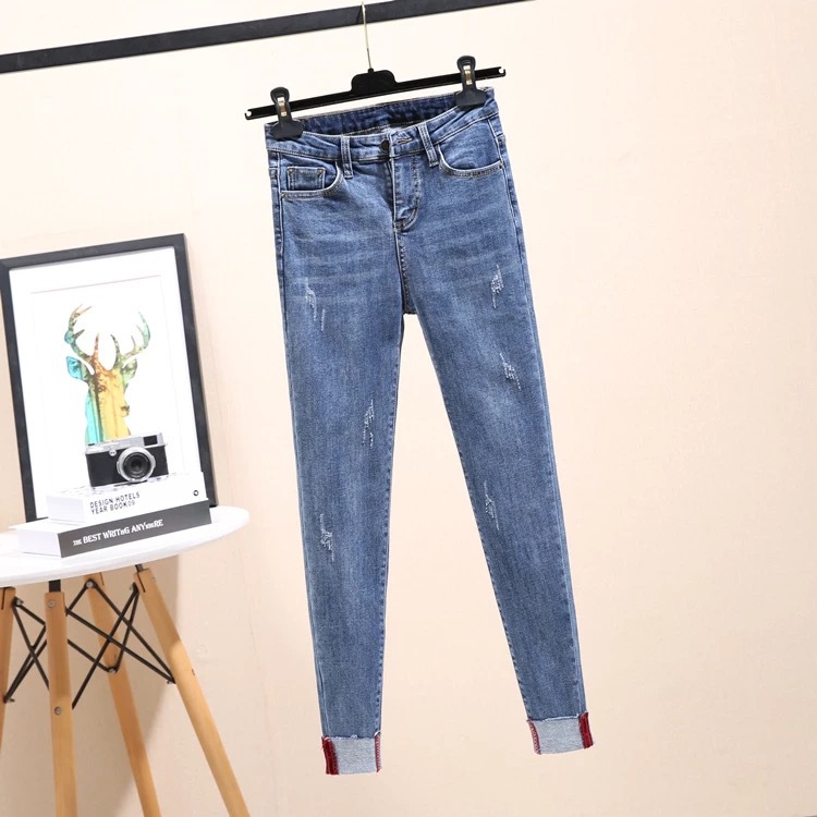 2021 New Women's Denim Wide Leg Ankle-Length Pants Women's Ripped High Waist Jeans Foreign Trade Stall Supply Wholesale