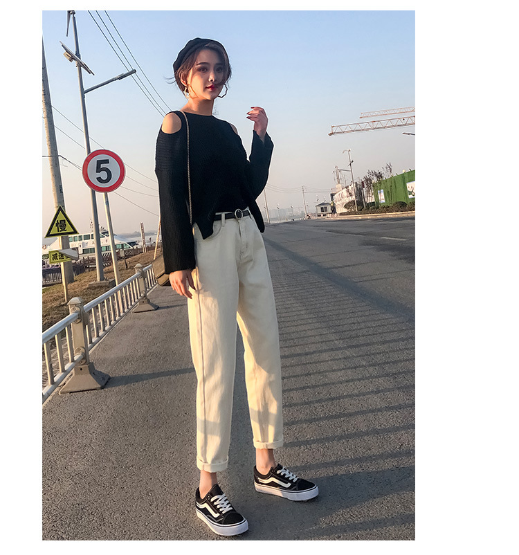 Real Shot Jeans Female Beige Spring and Autumn New Elastic Waist Harem Pants Baggy Pants Loose Dad Jeans plus Size Real Shot Jeans Female Beige Spring and Autumn New Elastic Waist Harem Pants Baggy Pants Loose Dad Jeans plus Size