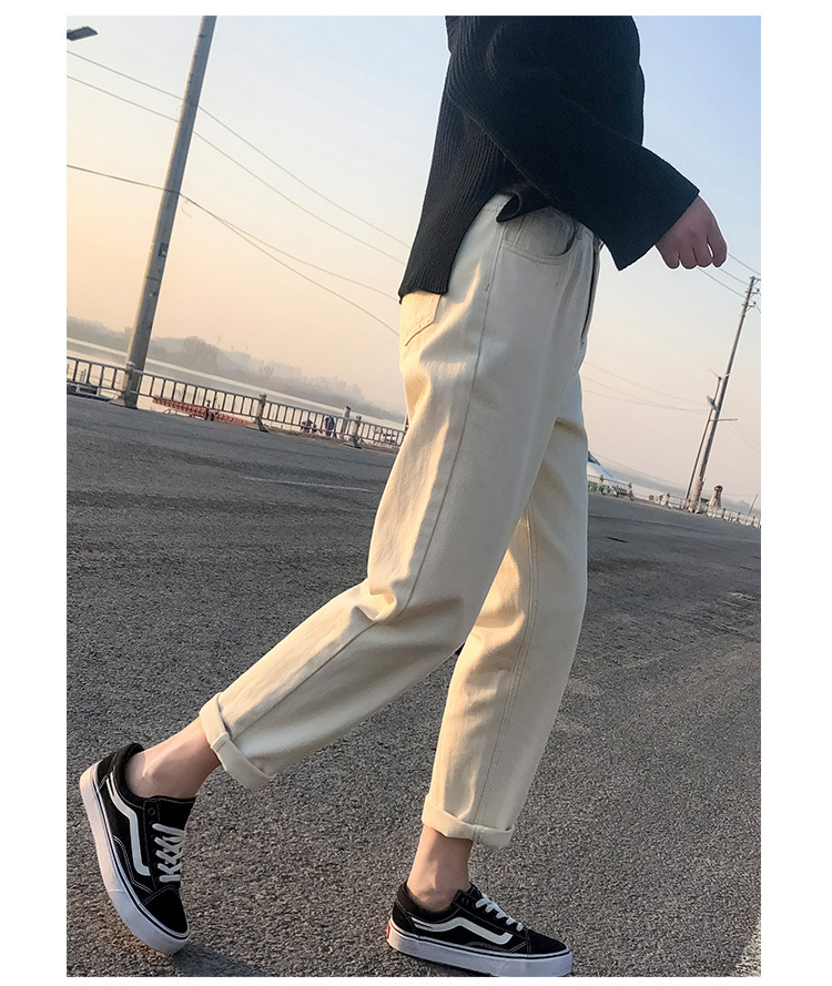 Real Shot Jeans Female Beige Spring and Autumn New Elastic Waist Harem Pants Baggy Pants Loose Dad Jeans plus Size Real Shot Jeans Female Beige Spring and Autumn New Elastic Waist Harem Pants Baggy Pants Loose Dad Jeans plus Size