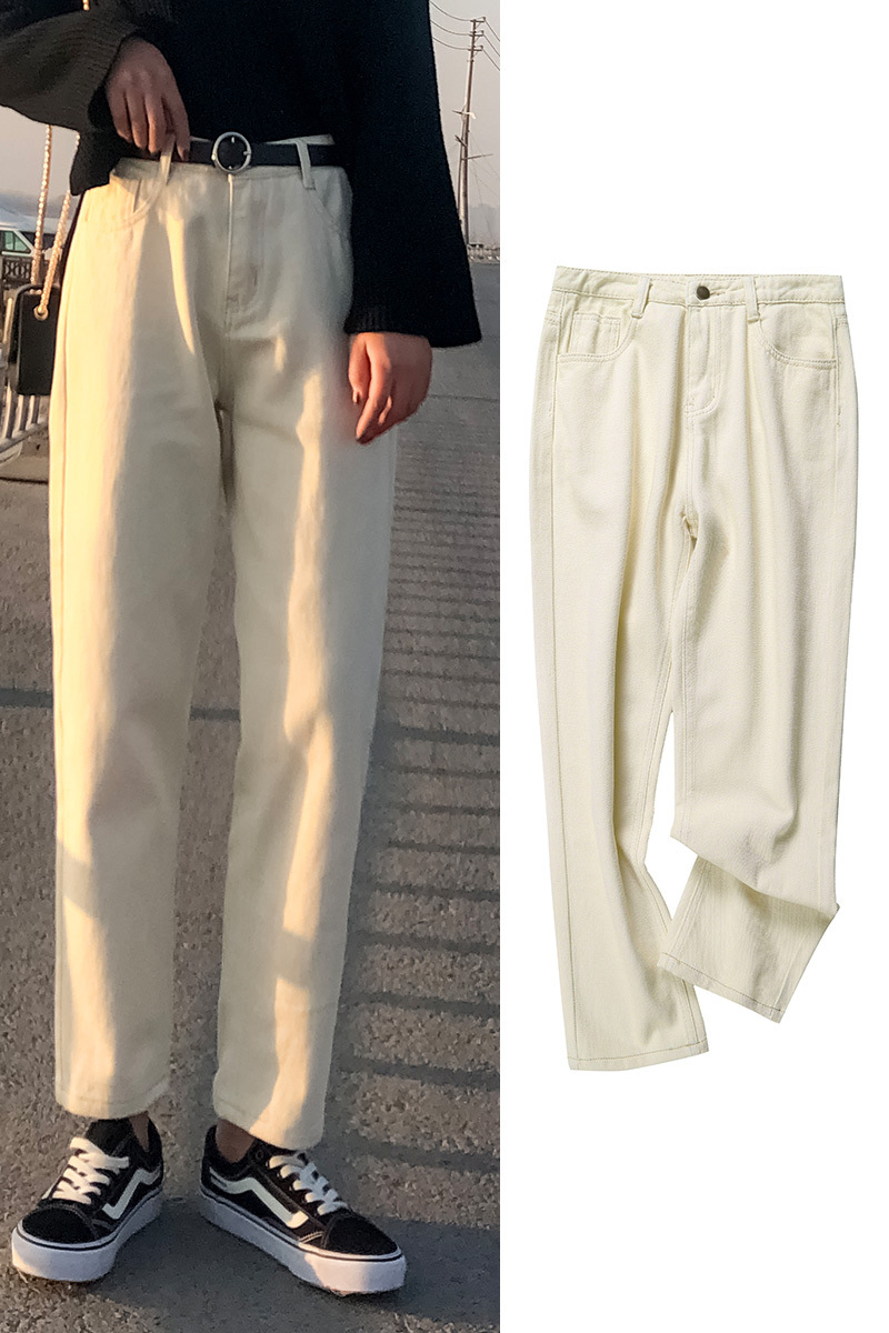Real Shot Jeans Female Beige Spring and Autumn New Elastic Waist Harem Pants Baggy Pants Loose Dad Jeans plus Size Real Shot Jeans Female Beige Spring and Autumn New Elastic Waist Harem Pants Baggy Pants Loose Dad Jeans plus Size