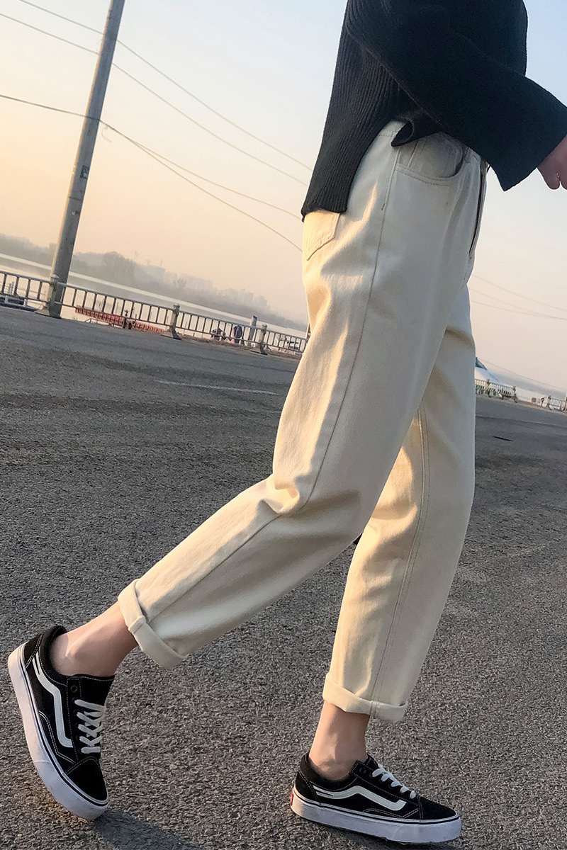 Real Shot Jeans Female Beige Spring and Autumn New Elastic Waist Harem Pants Baggy Pants Loose Dad Jeans plus Size Real Shot Jeans Female Beige Spring and Autumn New Elastic Waist Harem Pants Baggy Pants Loose Dad Jeans plus Size