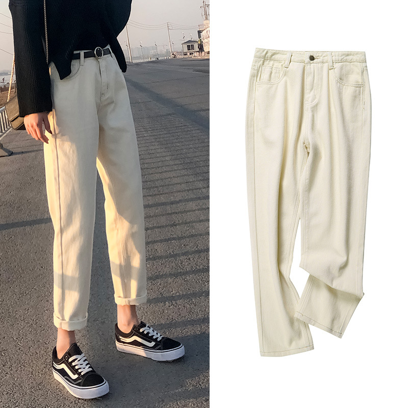 Real Shot Jeans Female Beige Spring and Autumn New Elastic Waist Harem Pants Baggy Pants Loose Dad Jeans plus Size Real Shot Jeans Female Beige Spring and Autumn New Elastic Waist Harem Pants Baggy Pants Loose Dad Jeans plus Size