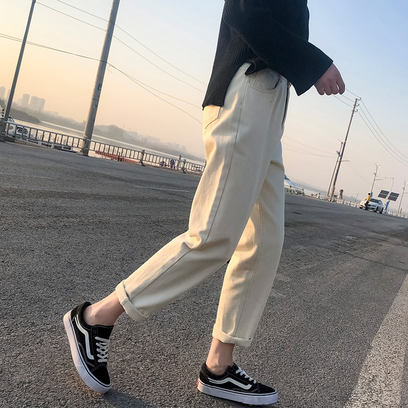 Real Shot Jeans Female Beige Spring and Autumn New Elastic Waist Harem Pants Baggy Pants Loose Dad Jeans plus Size Real Shot Jeans Female Beige Spring and Autumn New Elastic Waist Harem Pants Baggy Pants Loose Dad Jeans plus Size