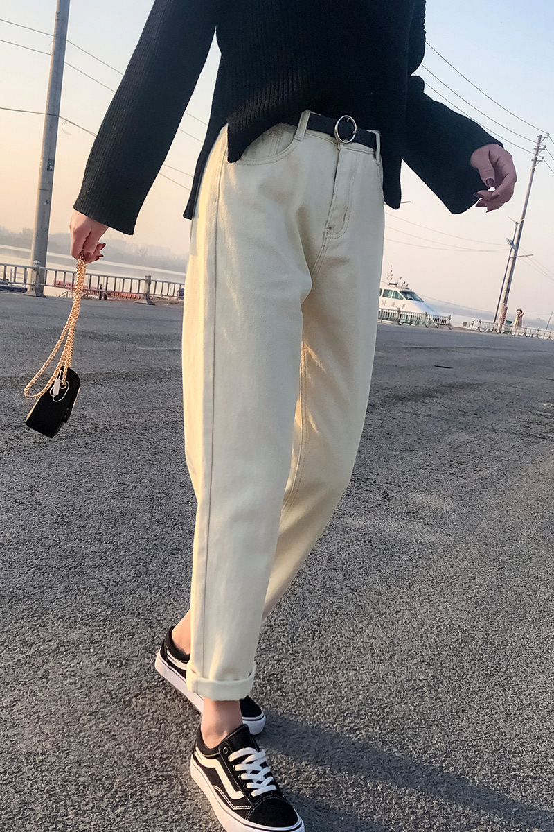 Real Shot Jeans Female Beige Spring and Autumn New Elastic Waist Harem Pants Baggy Pants Loose Dad Jeans plus Size Real Shot Jeans Female Beige Spring and Autumn New Elastic Waist Harem Pants Baggy Pants Loose Dad Jeans plus Size