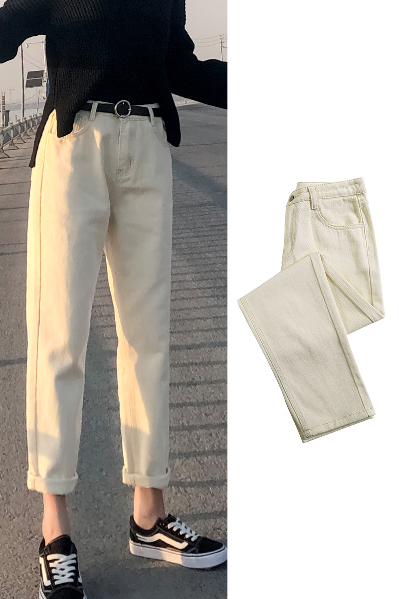 Real Shot Jeans Female Beige Spring and Autumn New Elastic Waist Harem Pants Baggy Pants Loose Dad Jeans plus Size Real Shot Jeans Female Beige Spring and Autumn New Elastic Waist Harem Pants Baggy Pants Loose Dad Jeans plus Size