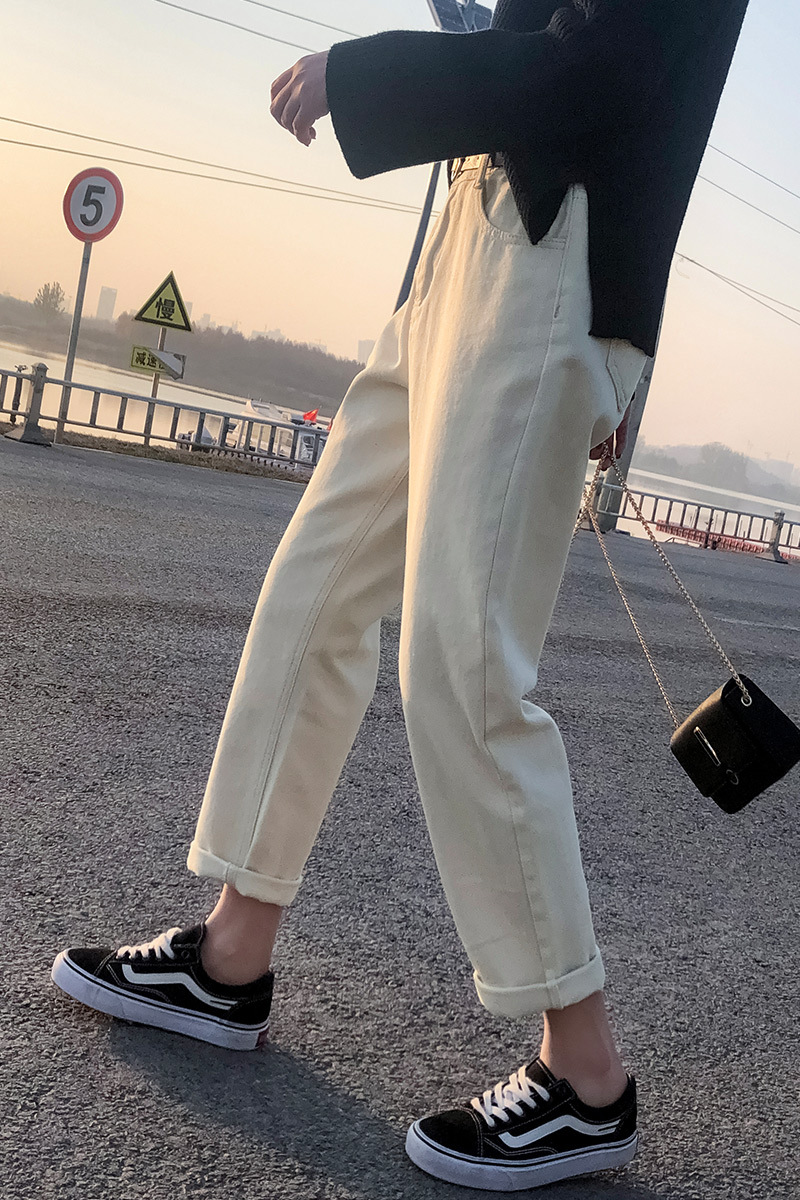 Real Shot Jeans Female Beige Spring and Autumn New Elastic Waist Harem Pants Baggy Pants Loose Dad Jeans plus Size Real Shot Jeans Female Beige Spring and Autumn New Elastic Waist Harem Pants Baggy Pants Loose Dad Jeans plus Size