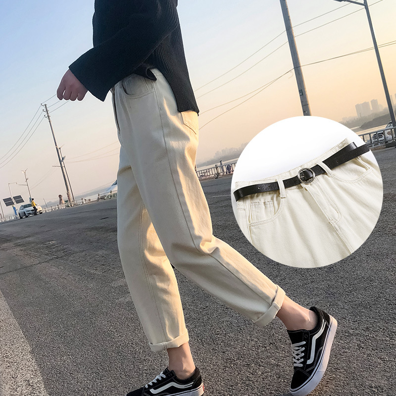 Real Shot Jeans Female Beige Spring and Autumn New Elastic Waist Harem Pants Baggy Pants Loose Dad Jeans plus Size Real Shot Jeans Female Beige Spring and Autumn New Elastic Waist Harem Pants Baggy Pants Loose Dad Jeans plus Size