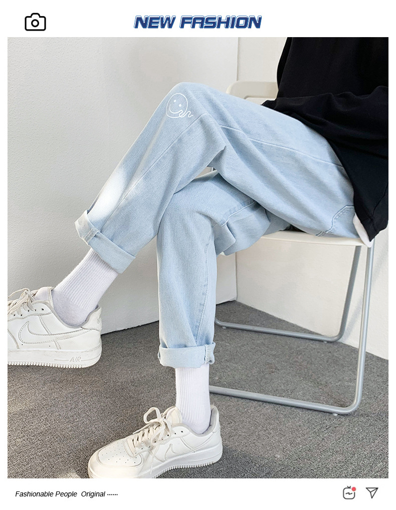 2022 Jeans Men's Korean Style Casual Men's Denim (Ankle-Length Pants) Spring and Autumn Trends Light Color Hole Mid-Waist Jeans 2022 Jeans Men's Korean Style Casual Men's Denim (Ankle-Length Pants) Spring and Autumn Trends Light Color Hole Mid-Waist Jeans