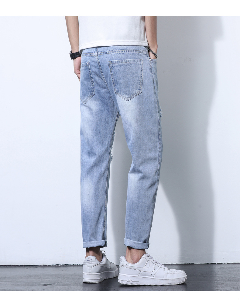 2022 Jeans Men's Korean Style Casual Men's Denim (Ankle-Length Pants) Spring and Autumn Trends Light Color Hole Mid-Waist Jeans 2022 Jeans Men's Korean Style Casual Men's Denim (Ankle-Length Pants) Spring and Autumn Trends Light Color Hole Mid-Waist Jeans
