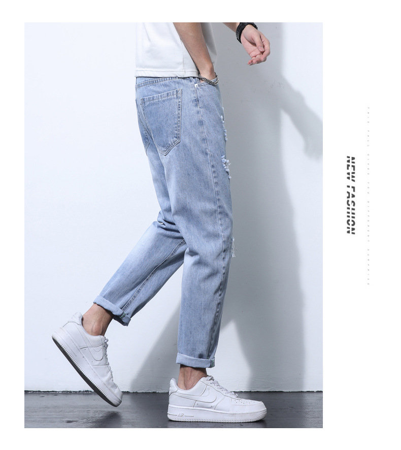 2022 Jeans Men's Korean Style Casual Men's Denim (Ankle-Length Pants) Spring and Autumn Trends Light Color Hole Mid-Waist Jeans 2022 Jeans Men's Korean Style Casual Men's Denim (Ankle-Length Pants) Spring and Autumn Trends Light Color Hole Mid-Waist Jeans
