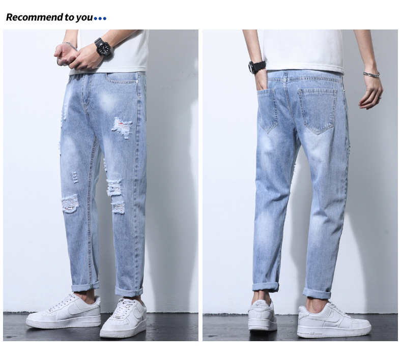 2022 Jeans Men's Korean Style Casual Men's Denim (Ankle-Length Pants) Spring and Autumn Trends Light Color Hole Mid-Waist Jeans 2022 Jeans Men's Korean Style Casual Men's Denim (Ankle-Length Pants) Spring and Autumn Trends Light Color Hole Mid-Waist Jeans