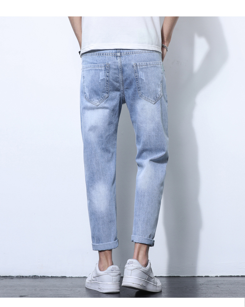 2022 Jeans Men's Korean Style Casual Men's Denim (Ankle-Length Pants) Spring and Autumn Trends Light Color Hole Mid-Waist Jeans 2022 Jeans Men's Korean Style Casual Men's Denim (Ankle-Length Pants) Spring and Autumn Trends Light Color Hole Mid-Waist Jeans