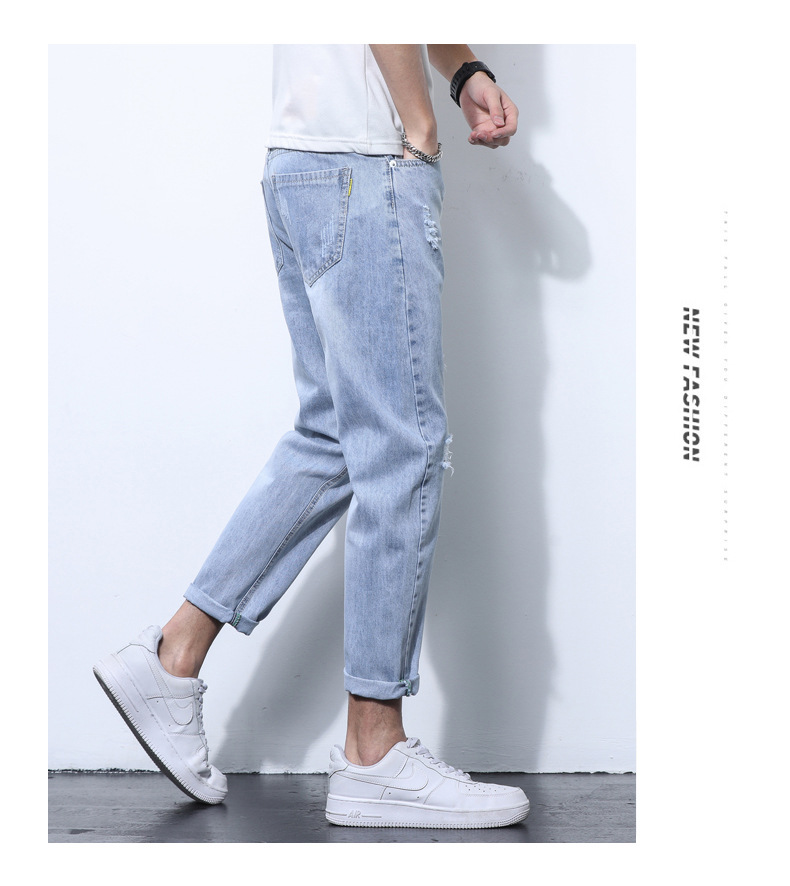 2022 Jeans Men's Korean Style Casual Men's Denim (Ankle-Length Pants) Spring and Autumn Trends Light Color Hole Mid-Waist Jeans 2022 Jeans Men's Korean Style Casual Men's Denim (Ankle-Length Pants) Spring and Autumn Trends Light Color Hole Mid-Waist Jeans