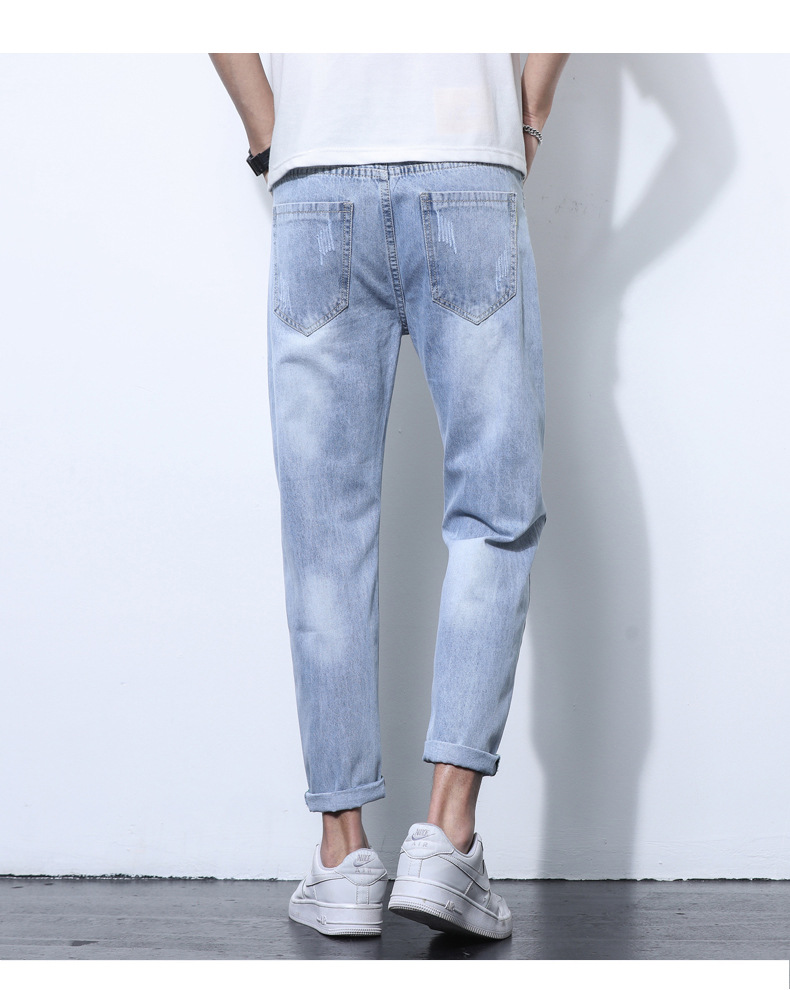 2022 Jeans Men's Korean Style Casual Men's Denim (Ankle-Length Pants) Spring and Autumn Trends Light Color Hole Mid-Waist Jeans 2022 Jeans Men's Korean Style Casual Men's Denim (Ankle-Length Pants) Spring and Autumn Trends Light Color Hole Mid-Waist Jeans