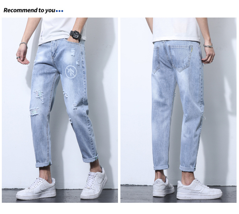 2022 Jeans Men's Korean Style Casual Men's Denim (Ankle-Length Pants) Spring and Autumn Trends Light Color Hole Mid-Waist Jeans 2022 Jeans Men's Korean Style Casual Men's Denim (Ankle-Length Pants) Spring and Autumn Trends Light Color Hole Mid-Waist Jeans
