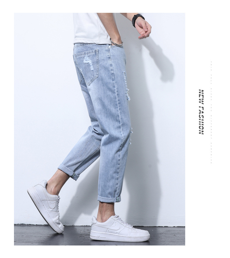 2022 Jeans Men's Korean Style Casual Men's Denim (Ankle-Length Pants) Spring and Autumn Trends Light Color Hole Mid-Waist Jeans 2022 Jeans Men's Korean Style Casual Men's Denim (Ankle-Length Pants) Spring and Autumn Trends Light Color Hole Mid-Waist Jeans