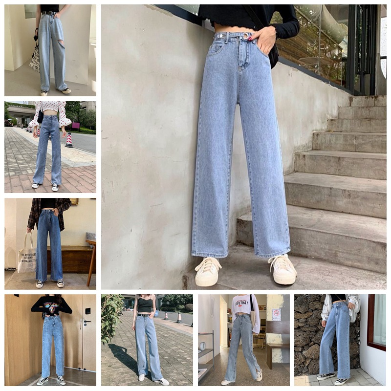 Jeans Women&#039;s 2021 Spring and Summer Korean Style High Waist Slimming Women&#039;s Wide Leg Denim Trousers Women&#039;s Foreign Trade Stall Wholesale