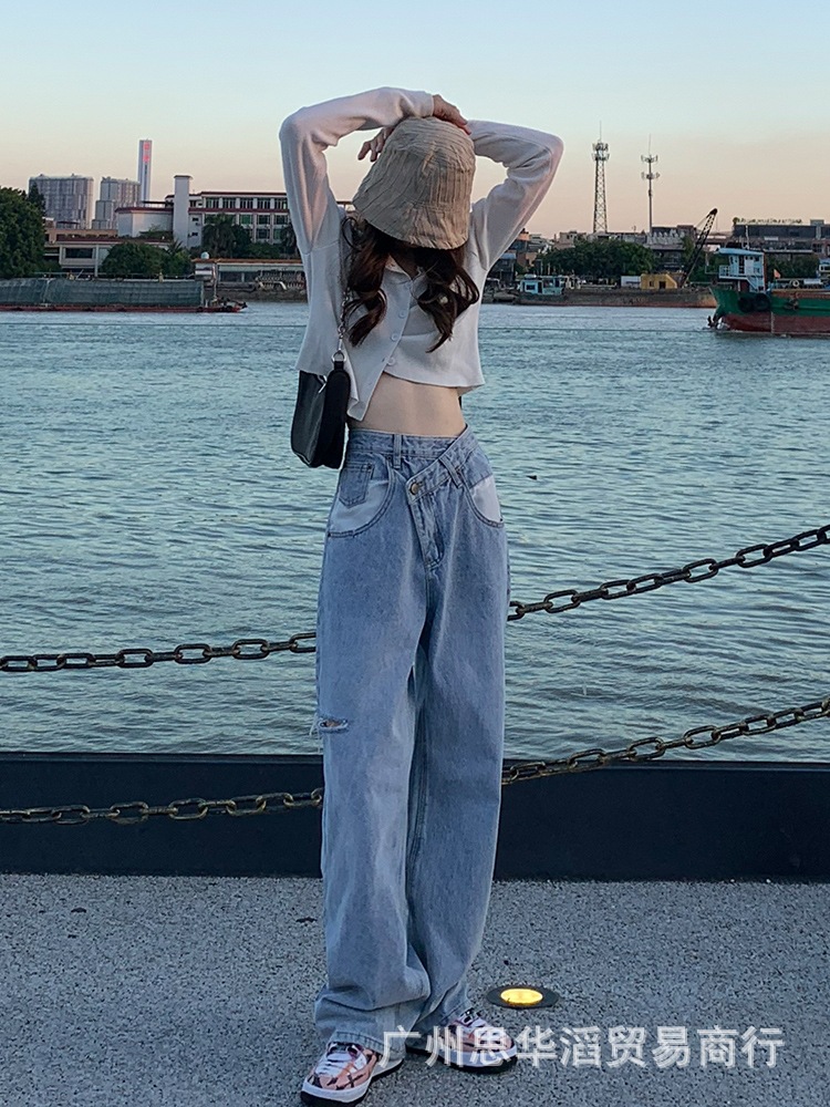 Jeans Women's 2021 Spring and Summer Korean Style High Waist Slimming Women's Wide Leg Denim Trousers Women's Foreign Trade Stall Wholesale Jeans Women's 2021 Spring and Summer Korean Style High Waist Slimming Women's Wide Leg Denim Trousers Women's Foreign Trade Stall Wholesale