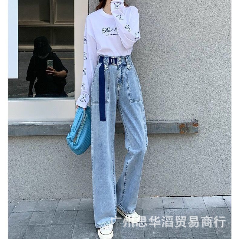 Jeans Women's 2021 Spring and Summer Korean Style High Waist Slimming Women's Wide Leg Denim Trousers Women's Foreign Trade Stall Wholesale Jeans Women's 2021 Spring and Summer Korean Style High Waist Slimming Women's Wide Leg Denim Trousers Women's Foreign Trade Stall Wholesale