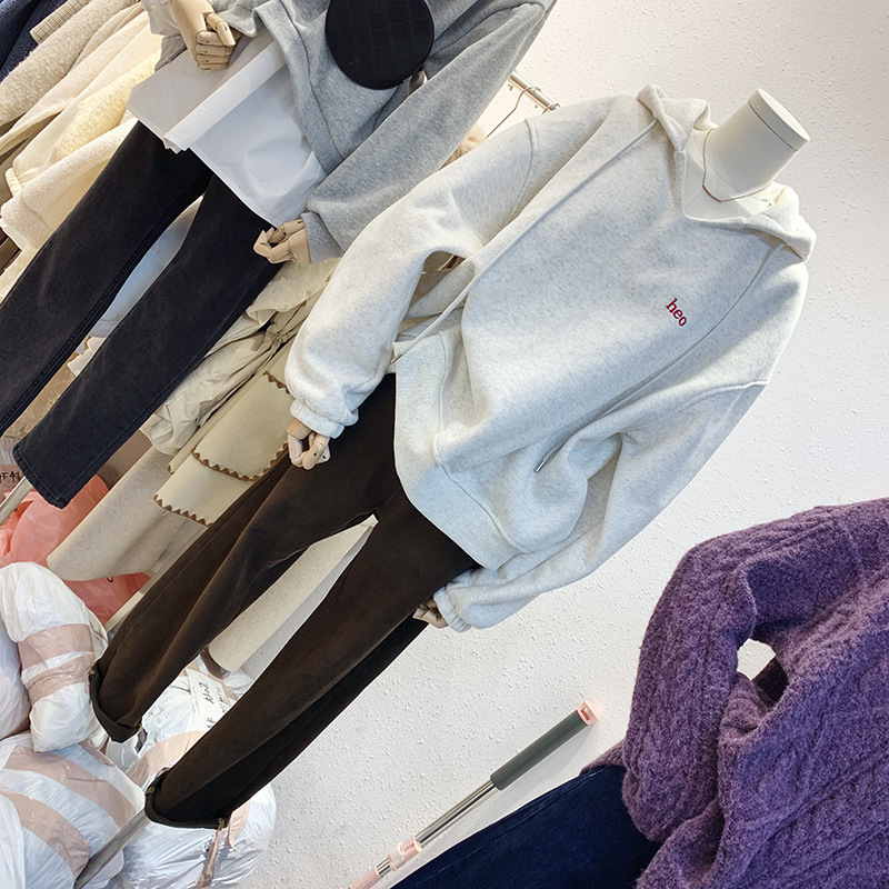 2021 Autumn and Winter New Women's Clothing Korean-Style Long-Sleeved Hooded V-neck Fleece-Lined Thick Loose Hoody 2021 Autumn and Winter New Women's Clothing Korean-Style Long-Sleeved Hooded V-neck Fleece-Lined Thick Loose Hoody