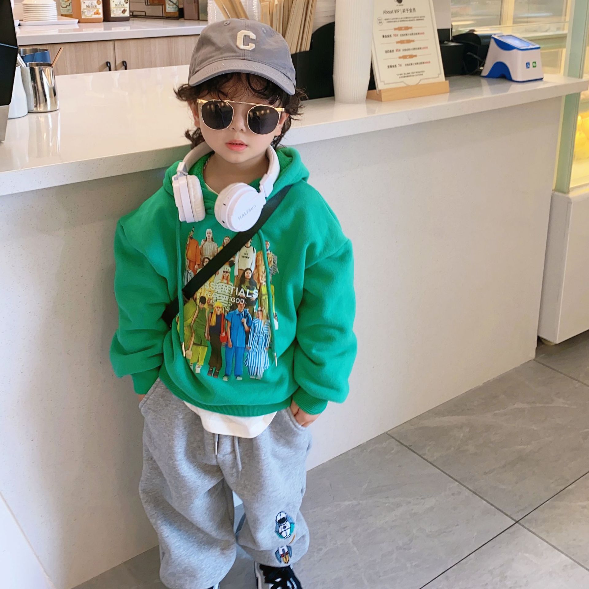 1 Door2021 New Autumn and Winter Children's Hoodie Brushed Hoody Boys and Girls Korean Style Fashionable Thickened Pullover