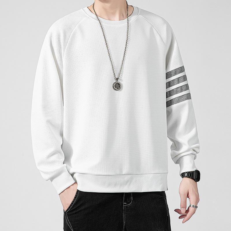 Men&#039;s Waffle Brushed Hoody Autumn and Winter Fashion Brand Casual round Neck Pullover Top Clothes Striped TB Long Sleeve T-shirt Men